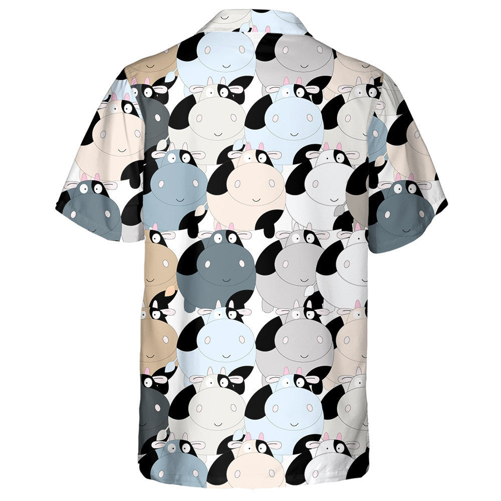 Cute Cow Blue Grey Pastel Cartoon Background Hawaiian Shirt, Hawaiian Shirt Gift, Christmas Gift