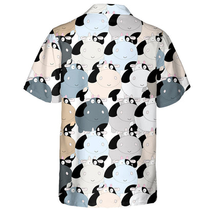 Cute Cow Blue Grey Pastel Cartoon Background Hawaiian Shirt, Hawaiian Shirt Gift, Christmas Gift