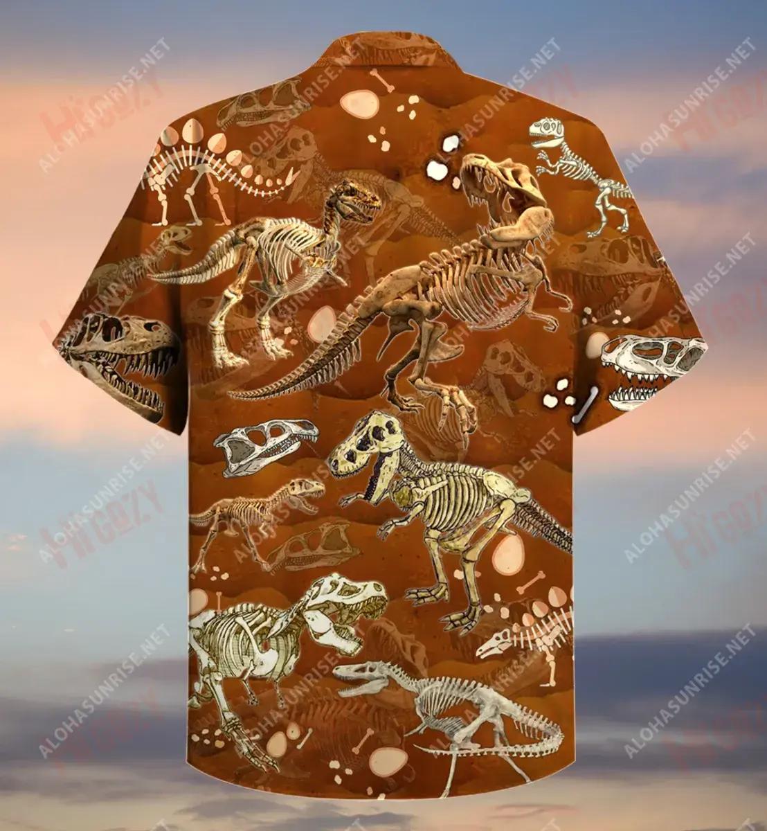 T-Rex Skull Unisex Hawaiian Shirt Summer Short Sleeve Best Hawaiian Shirts Funny Hawaiian Shirts, Hawaiian Shirt Gift, Christmas Gift