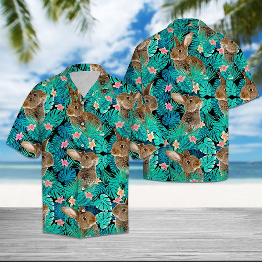 Happy Easter Rabbit Tropical Leaves Jungle Pattern Hawaiian Shirt, Hawaiian Shirt Gift, Christmas Gift