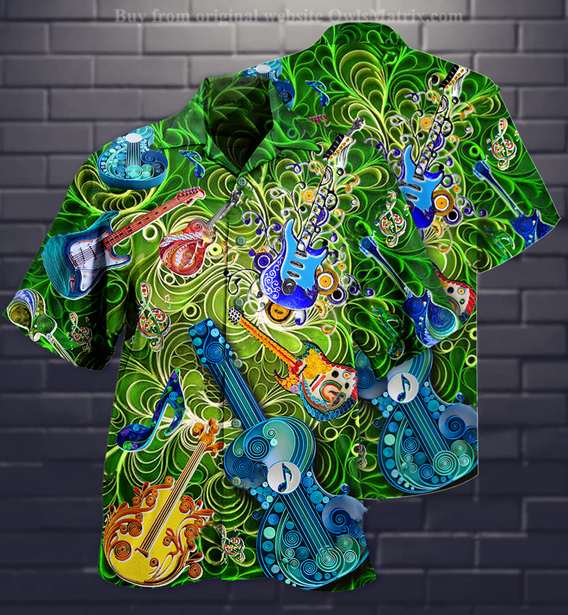 Music Guitar Love Green - Hawaiian Shirt, Hawaiian Shirt Gift, Christmas Gift