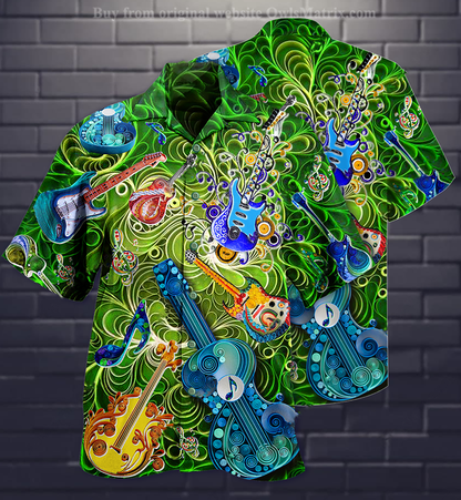 Music Guitar Love Green - Hawaiian Shirt, Hawaiian Shirt Gift, Christmas Gift