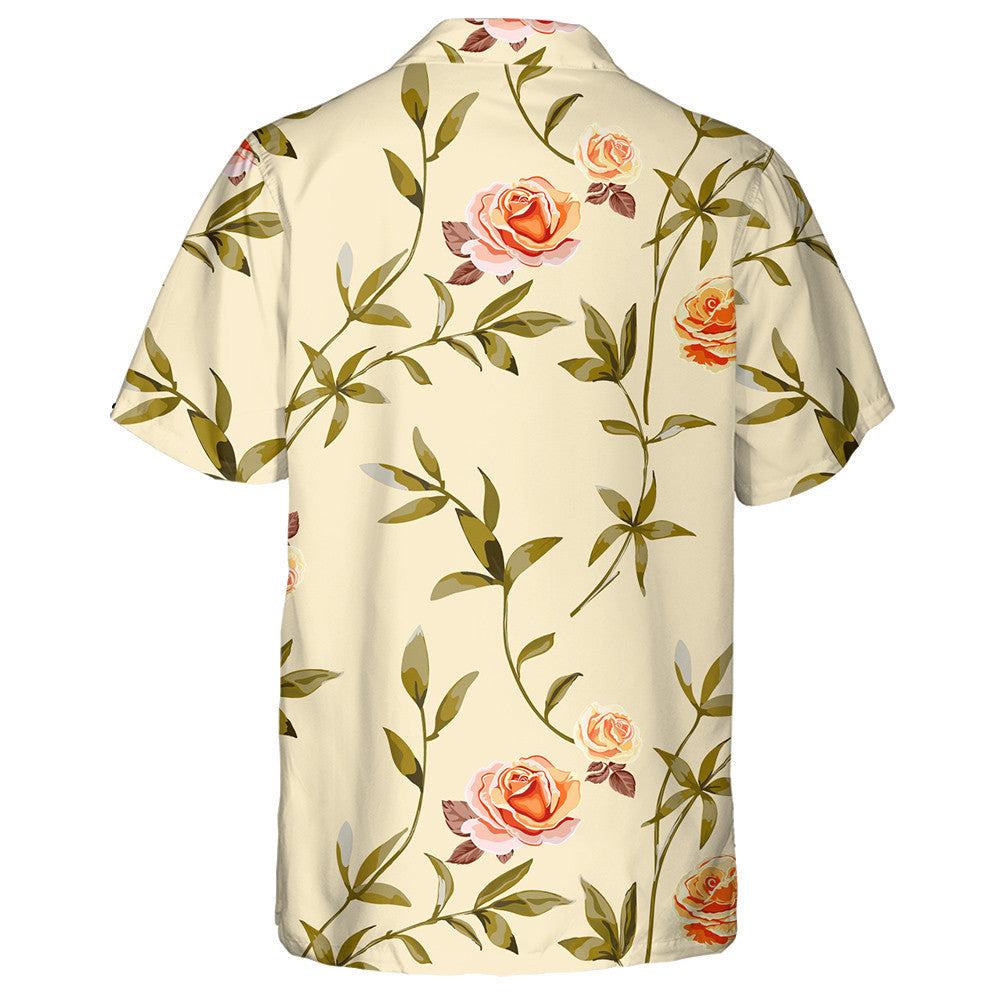 Trendy Floral Background With Yellow Orange Roses Flowers Hawaiian Shirt, Hawaiian Shirt Gift, Christmas Gift