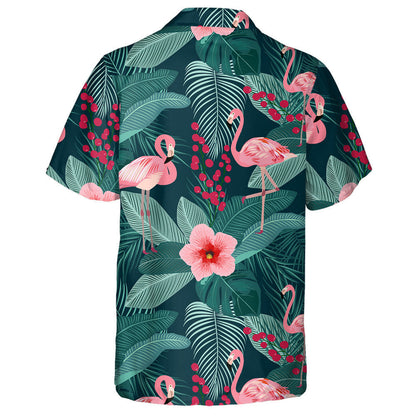 Beautiful Flamingo With Tropcial Palm And Banana Leave Hawaiian Shirt, Hawaiian Shirt Gift, Christmas Gift