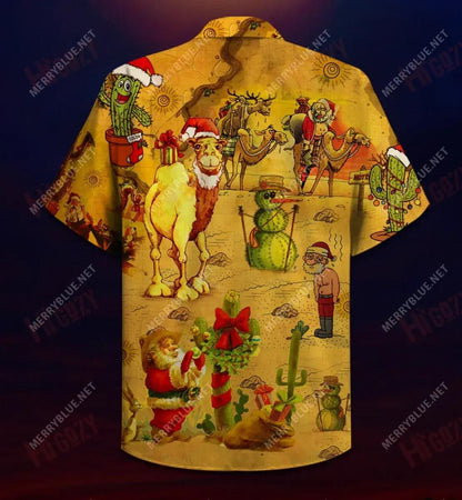 Merry Christmas In Desert Short Hawaiian Shirt Vacation Hawaiian T Shirts Vintage Hawaiian Shirts Funny Hawaiian Shirts, Hawaiian Shirt Gift, Christmas Gift