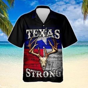 Texas Strong Skull Of Cow Design Hawaiian Shirt,Hawaiian Shirt Gift, Christmas Gift