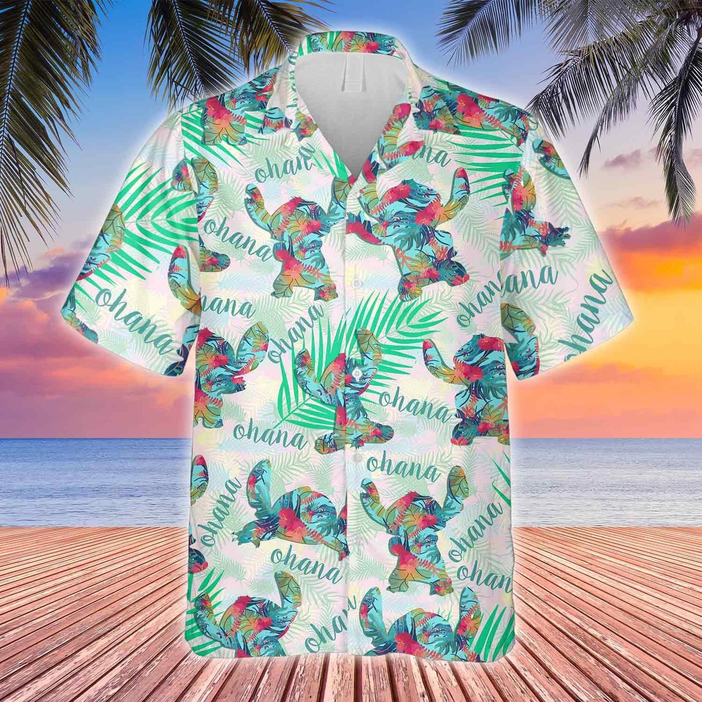 Ohana Colorful Stitch Mouse With Teal Leaf Hawaiian Shirt, Hawaiian Shirt Gift, Christmas Gift