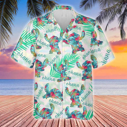 Ohana Colorful Stitch Mouse With Teal Leaf Hawaiian Shirt, Hawaiian Shirt Gift, Christmas Gift