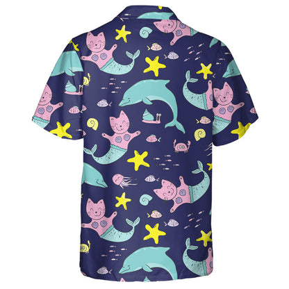 Under The Sea With Cat Mermaid And Dolphin Hawaiian Shirt, Hawaiian Shirt Gift, Christmas Gift