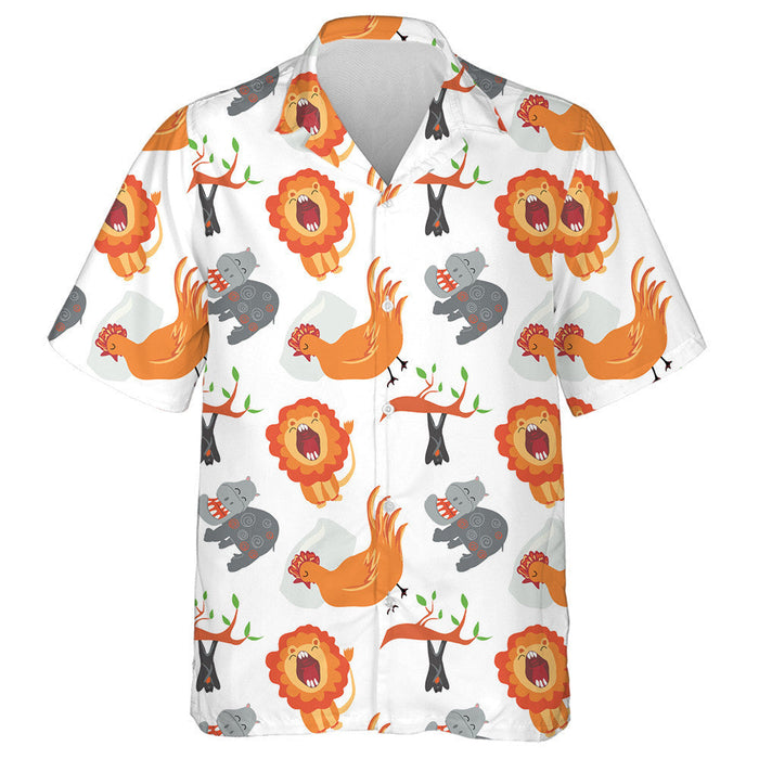 Wildlife With Lion Hippopotamus Bat And Rooster Hawaiian Shirt,Hawaiian Shirt Gift, Christmas Gift