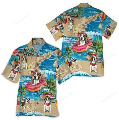 Chilling Summer Time Beagle On The Beach Design Hawaiian Shirt, Hawaiian Shirt Gift, Christmas Gift