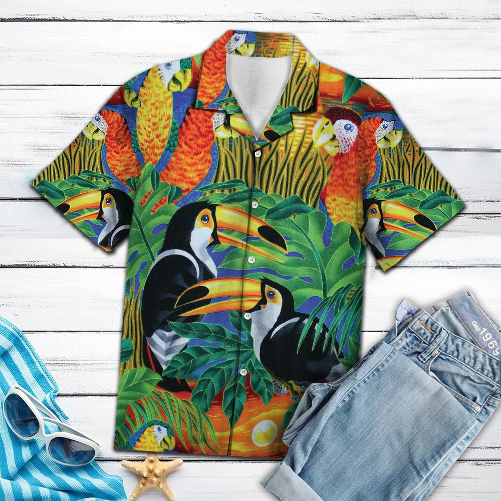 Tropical Plant With Parrots And Toucan Birds Pattern Hawaiian Shirt, Hawaiian Shirt Gift, Christmas Gift