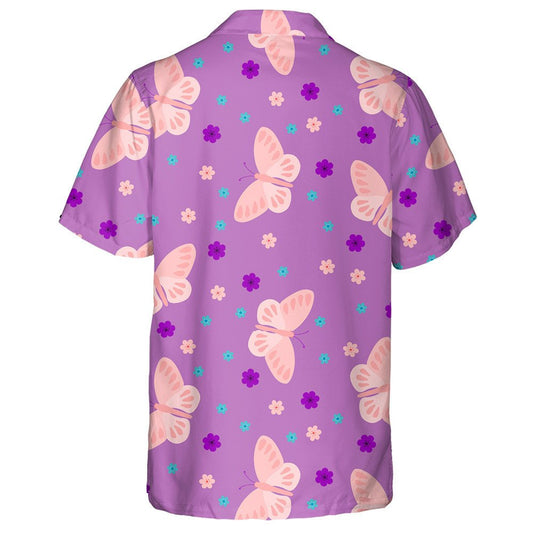 Theme Pink Butterflies On A Purple Background Hawaiian Shirt, Hawaiian Shirt Gift, Christmas Gift