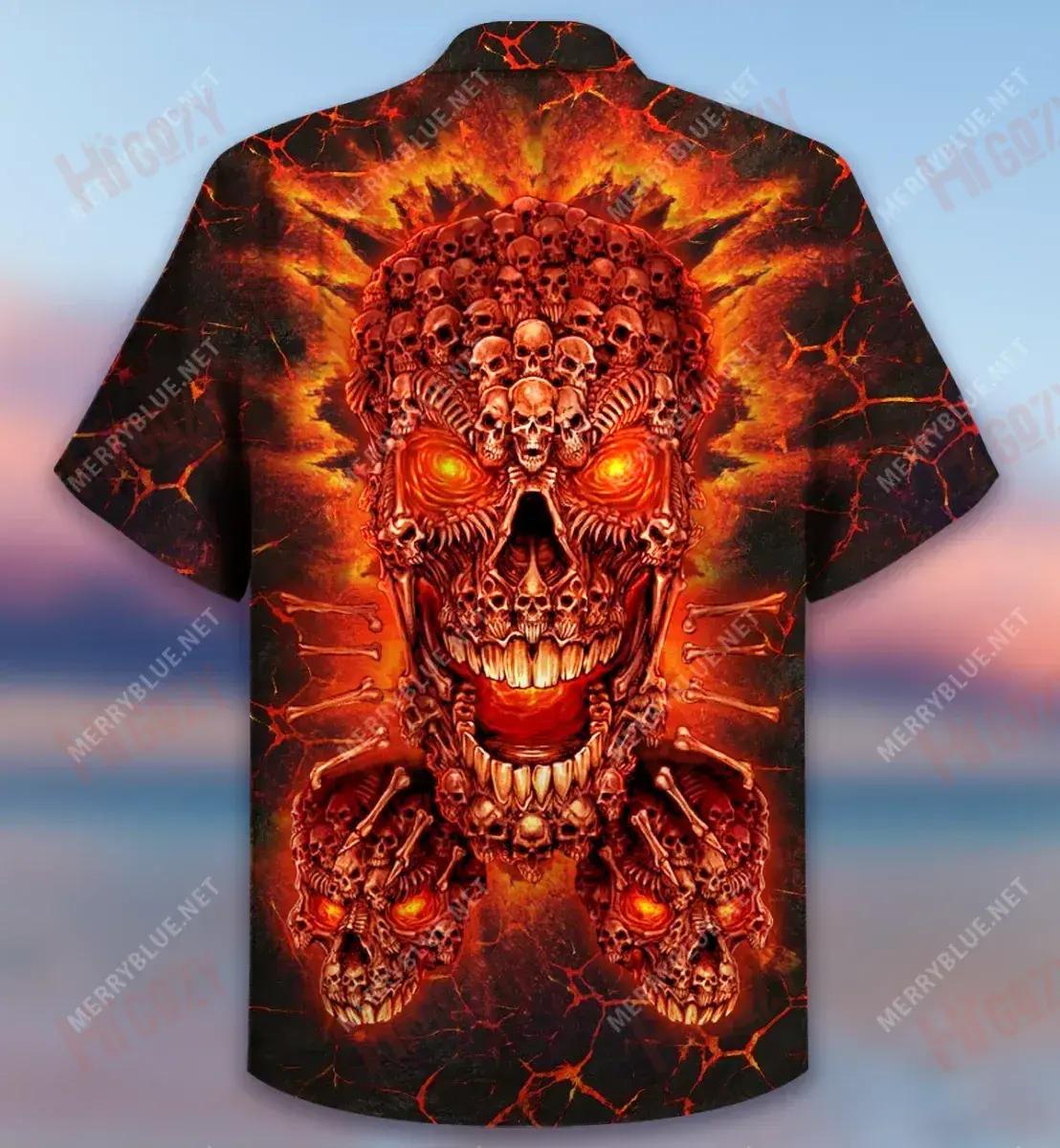 Skulls Hell Is Empty Short Short Sleeve Shirt Vacation Hawaiian T Shirts Best Hawaiian Shirts Hawaiian Shirt Pattern, Hawaiian Shirt Gift, Christmas Gift