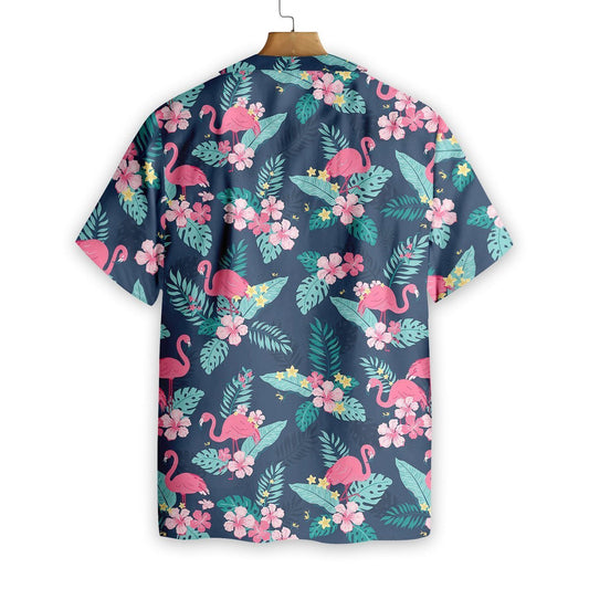 Pink Tropical Leaves Amd Flamingo Pattern Hawaiian Shirt,Hawaiian Shirt Gift, Christmas Gift
