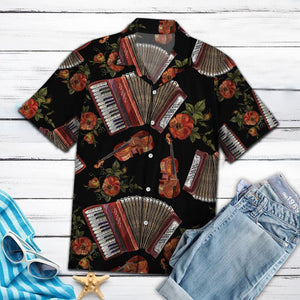 Amazing Accordion And Vintage Flower Pattern Hawaiian Shirt, Hawaiian For Gift