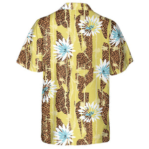 Wild African Leopard And Flower Texture Yellow Background Hawaiian Shirt, Hawaiian Shirt Gift, Christmas Gift