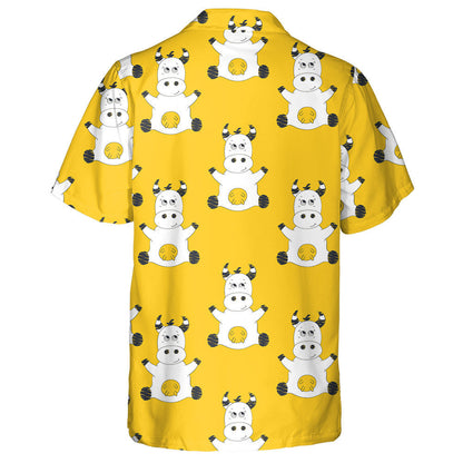 Hand Drawn Cute Cow On Yellow Hawaiian Shirt, Hawaiian For Gift