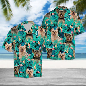 Yorkshire Terrier With Plumeria Flowers And Leaves Hawaiian Shirt, Hawaiian Shirt Gift, Christmas Gift