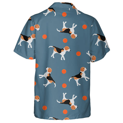 Beagle Dogs Play With Orange Ball On Blue Hawaiian Shirt, Hawaiian Shirt Gift, Christmas Gift