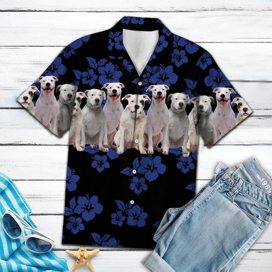 Awesome Dogo Argentino Tropical Hibiscus On Black Pattern Hawaiian Shirt, Hawaiian Shirt Gift, Christmas Gift