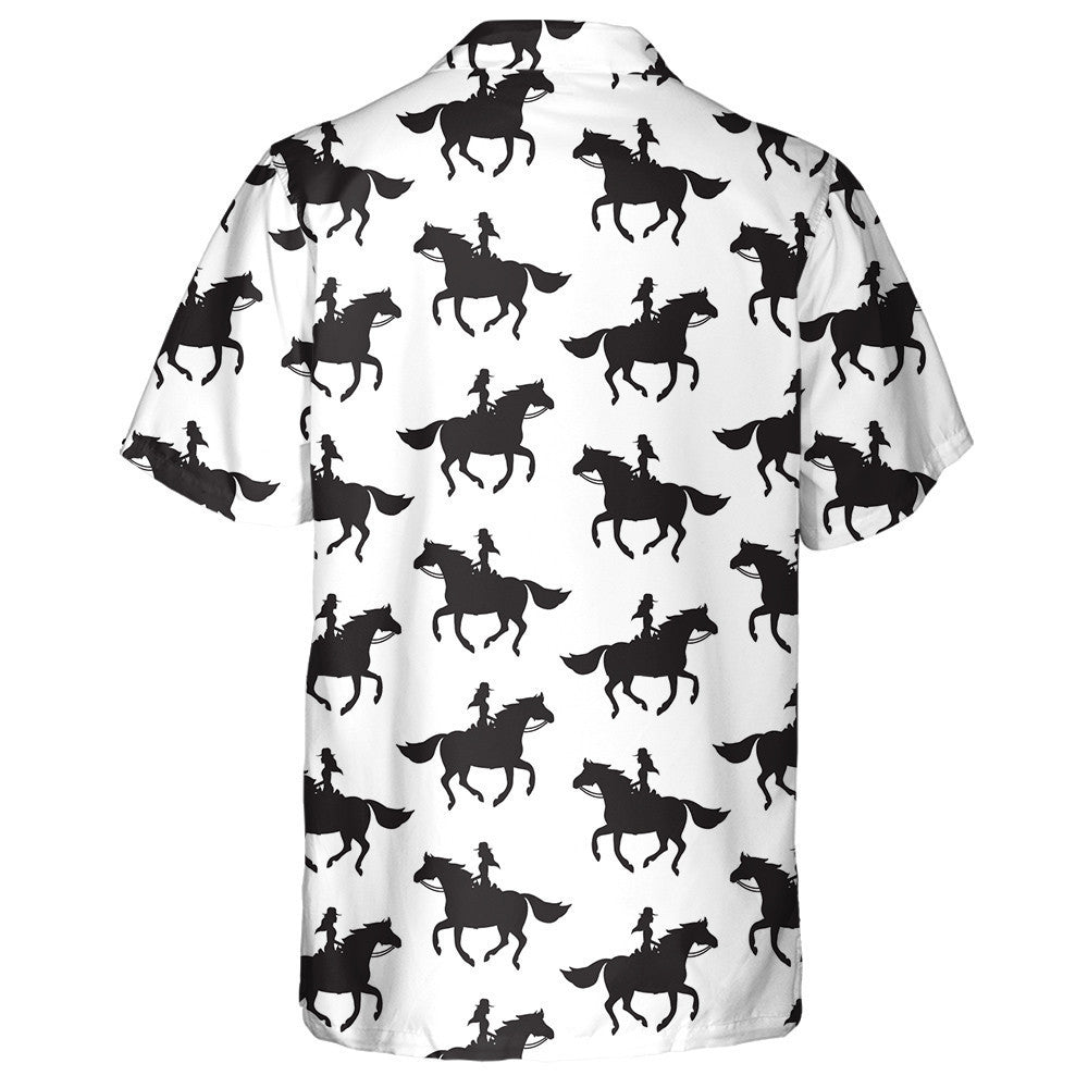 Cowboy Girl Woman Riding Running Horse Silhouette Hawaiian Shirt, Hawaiian Shirt Gift, Christmas Gift