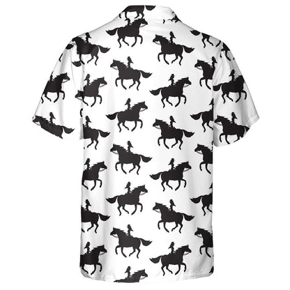 Cowboy Girl Woman Riding Running Horse Silhouette Hawaiian Shirt, Hawaiian Shirt Gift, Christmas Gift