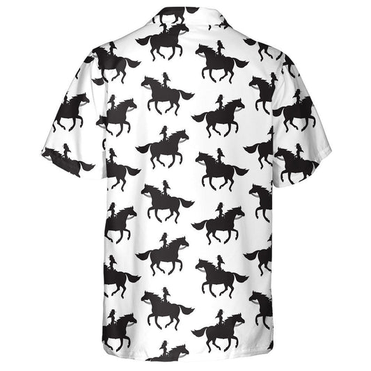 Cowboy Girl Woman Riding Running Horse Silhouette Hawaiian Shirt, Hawaiian Shirt Gift, Christmas Gift