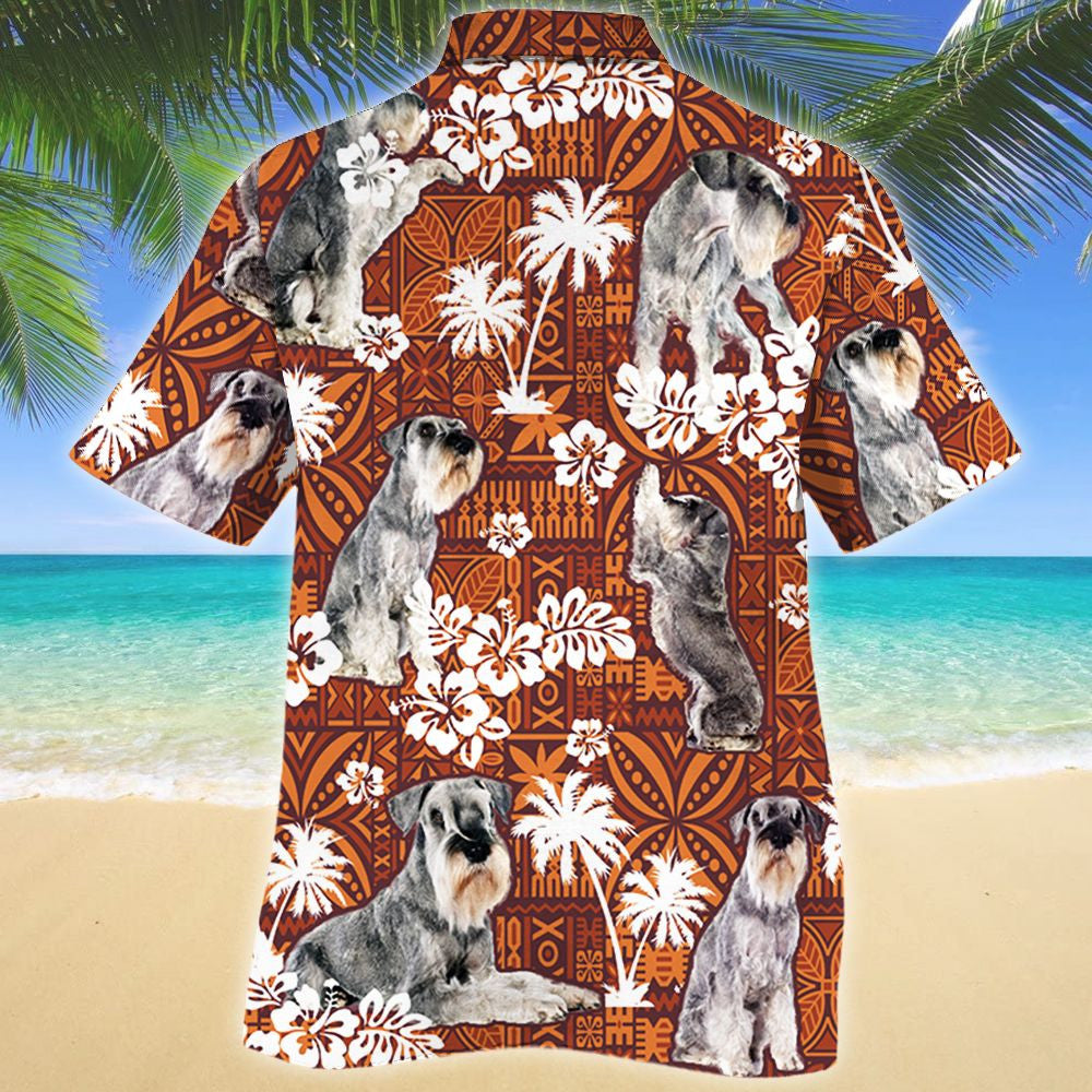 Cutest Standard Schnauzer Dog On Red Tribal Pattern Hawaiian Shirt, Hawaiian Shirt Gift, Christmas Gift