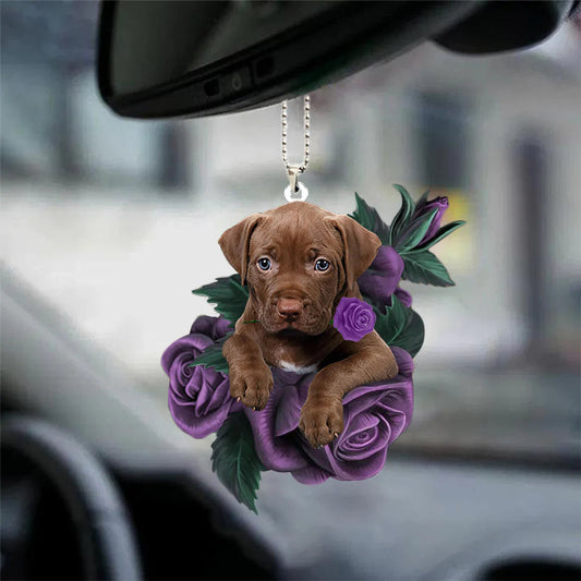 Pitbull In Purple Rose Car Hanging Ornament, Cool Ornament Hanging For Auto, Christmas Decoration