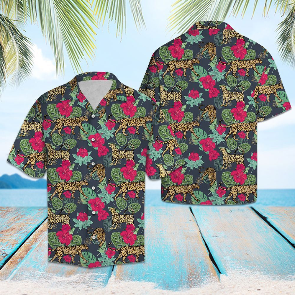 Leopard Hibiscus Flower And Tropical Leaves Hawaiian Shirt, Hawaiian For Gift
