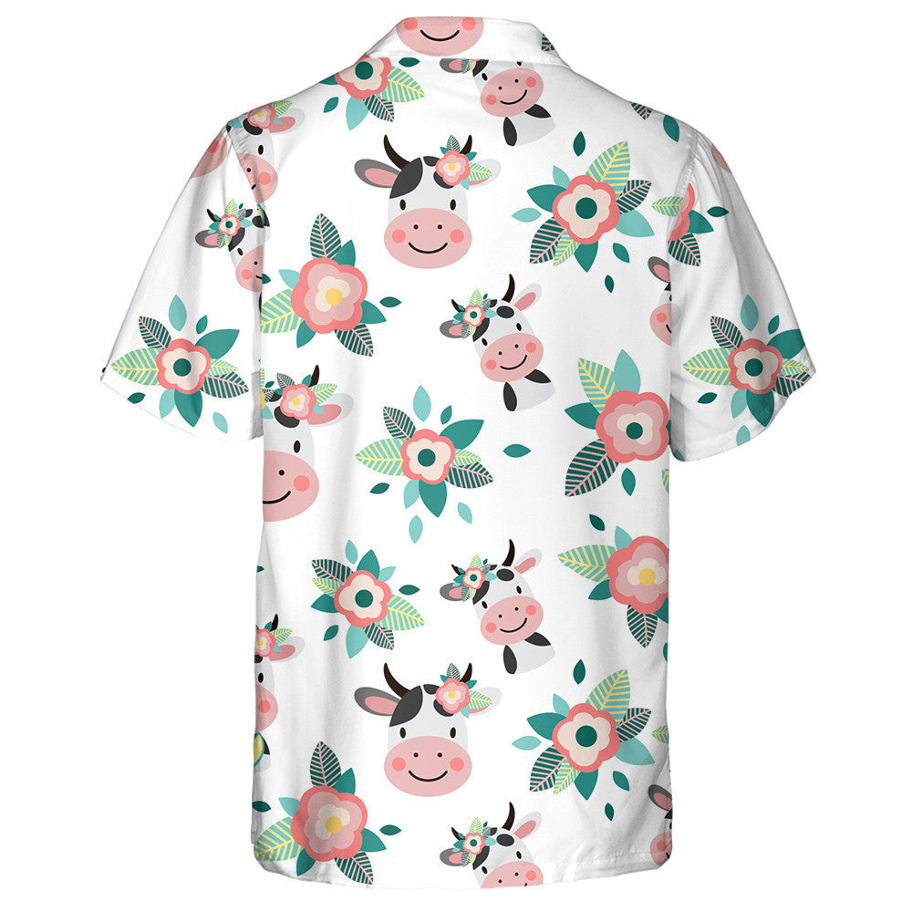 Cow With Flowers On A White Background Hawaiian Shirt,Hawaiian Shirt Gift, Christmas Gift