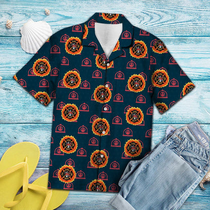 Firefighter Helmet And Logo In Deep Blue Hawaiian Shirt, Hawaiian Shirt Gift, Christmas Gift
