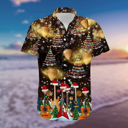 Into Music Guitar Christmas Tree Design Hawaiian Shirt, Hawaiian For Gift