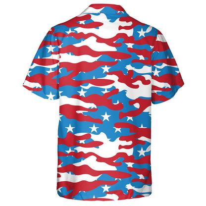 Blue White And Red Camo US Army Patriotic Hawaiian Shirt, Hawaiian Shirt Gift, Christmas Gift