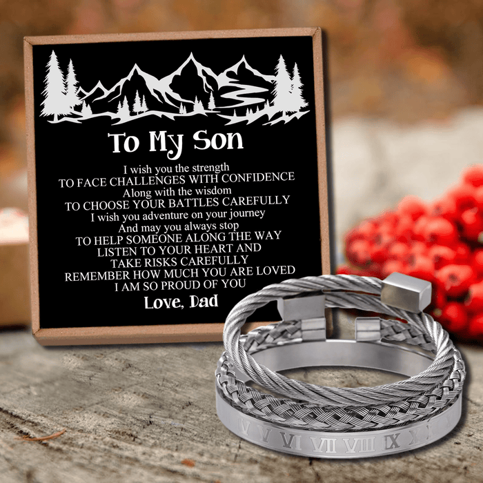 Dad To Son - I Am So Proud Of You Roman Numeral Bracelet Set