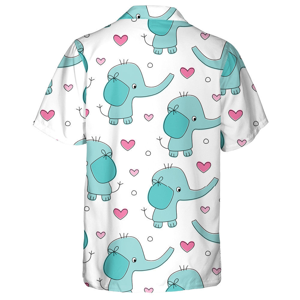 Funny Blue Elephant And Heart On White Background Hawaiian Shirt, Hawaiian Shirt Gift, Christmas Gift