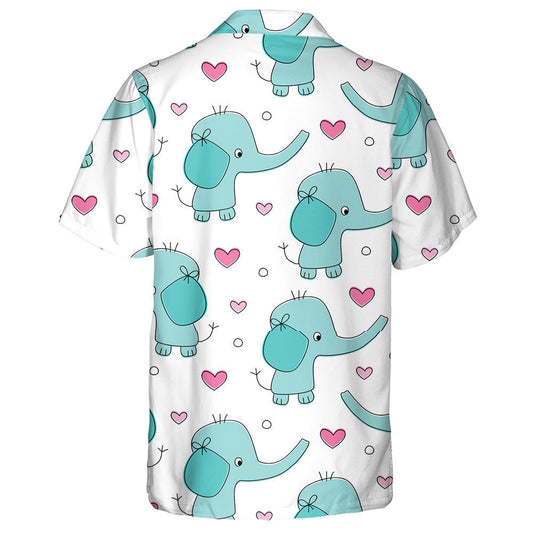 Funny Blue Elephant And Heart On White Background Hawaiian Shirt, Hawaiian Shirt Gift, Christmas Gift