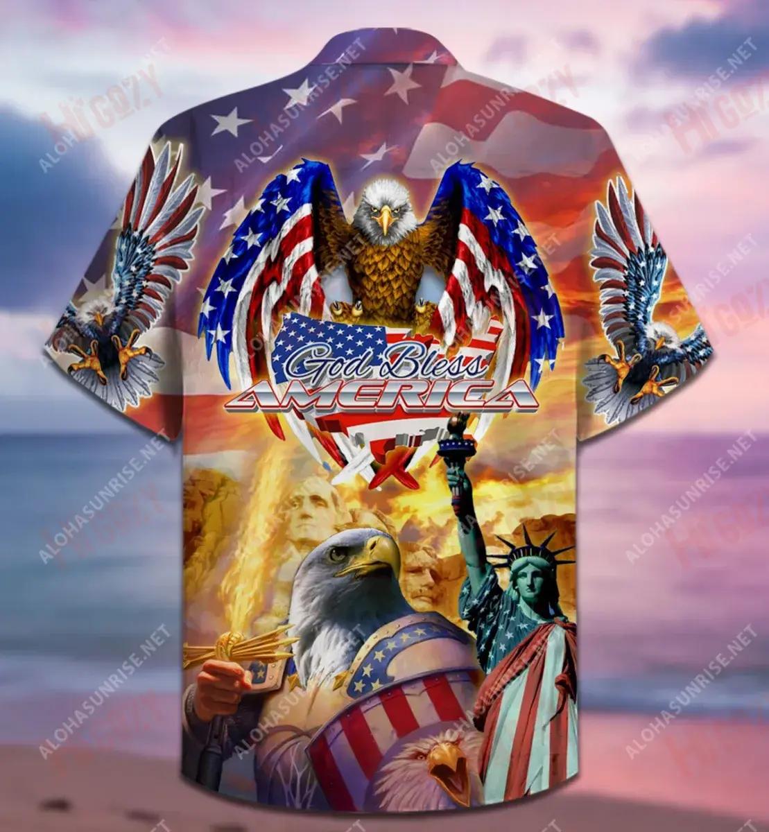 Eagle Patriotic God Bless America Short Hawaiian Shirt Vacation Short Sleeve Custom Hawaiian Shirts Hawaiian Shirts For Women, Hawaiian Shirt Gift, Christmas Gift