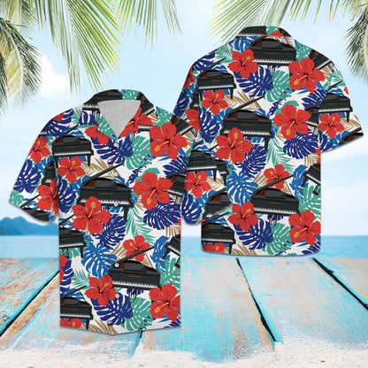 Piano With Red Hibiscus And Tropical Leaves Design Hawaiian Shirt, Hawaiian Shirt Gift, Christmas Gift