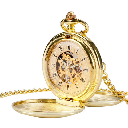 Christmas Gift Smooth Mechanical Pocket Watch Full Luxury Gold Color Men Women Stylish Retro