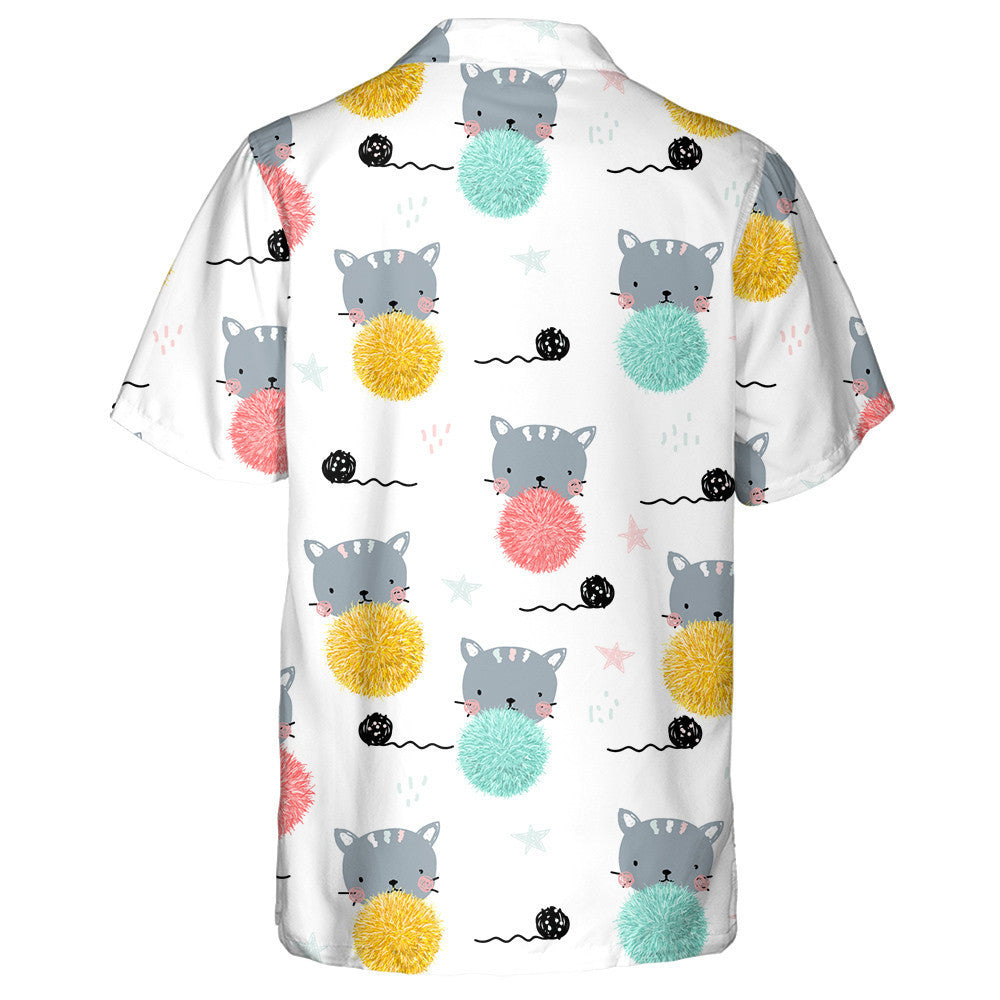 Cat And Ball Of Thread Pompoms Hawaiian Shirt, Hawaiian For Gift