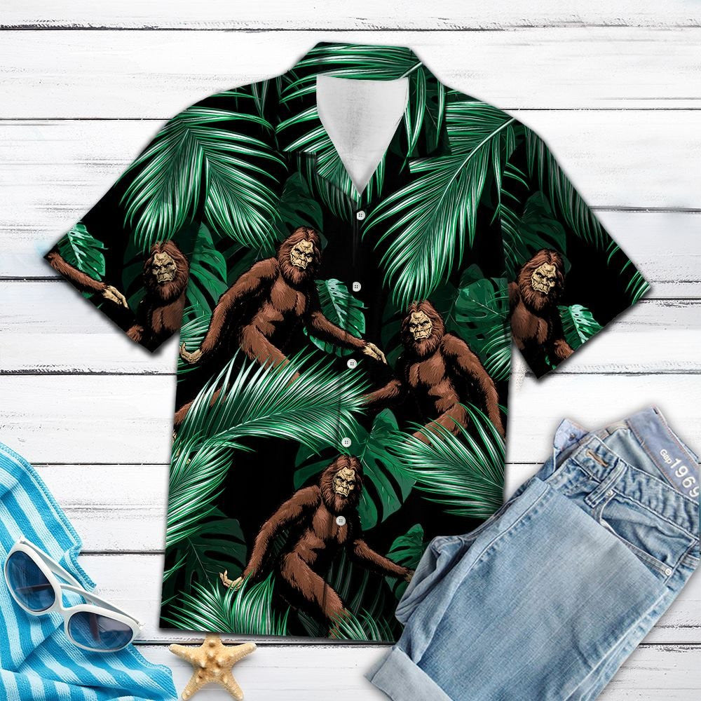 Awesome Bigfoot Find Me Under The Palm Pattern Hawaiian Shirt, Hawaiian Shirt Gift, Christmas Gift