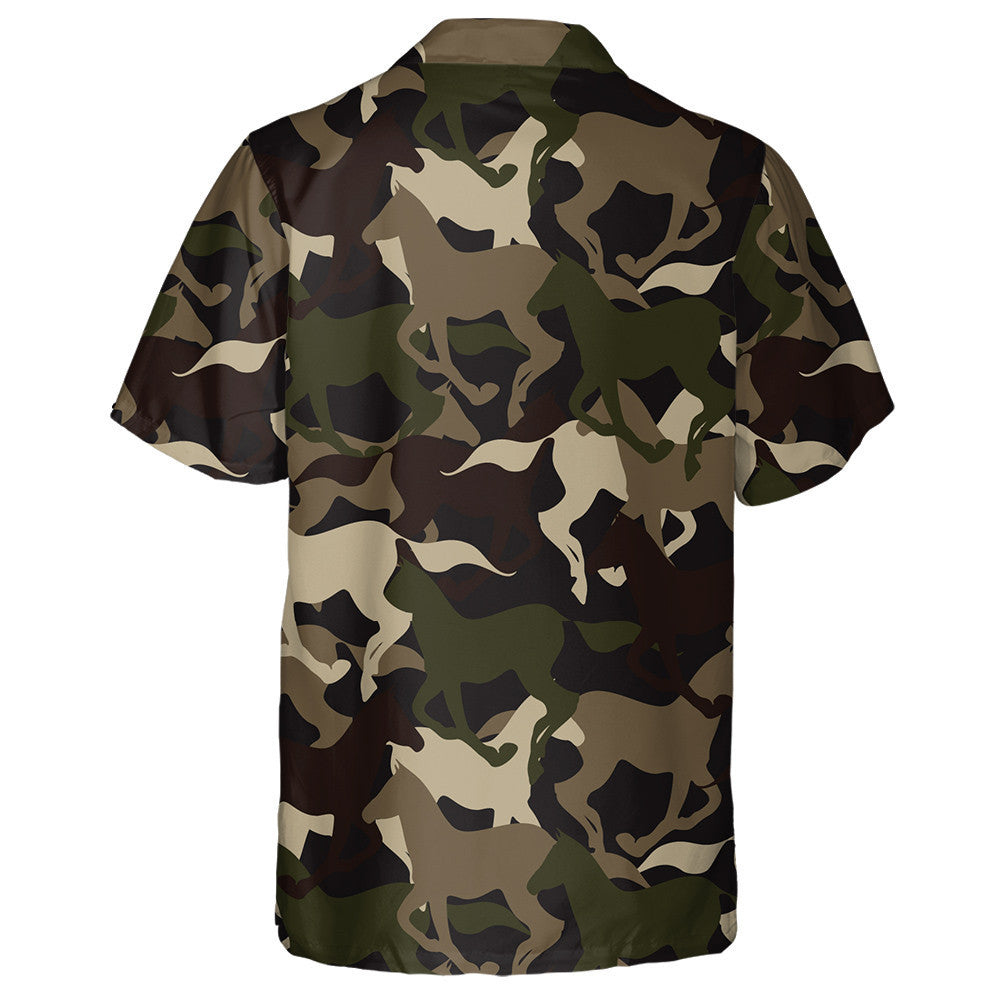 Dark Theme Western Horses Keep Running Camo Pattern Hawaiian Shirt, Hawaiian Shirt Gift, Christmas Gift