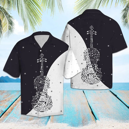 Hawaiian Shirt Musical Notes Violin Shape Black And White Theme, Hawaiian Shirt Gift, Christmas Gift