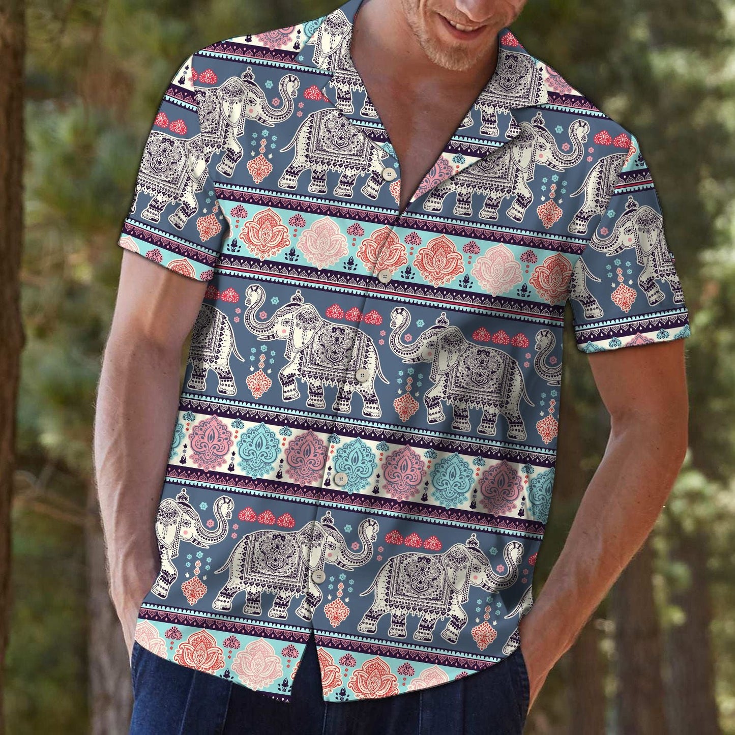 Mandala Elephant With Symbolic Art Hawaiian Shirt,Hawaiian Shirt Gift, Christmas Gift