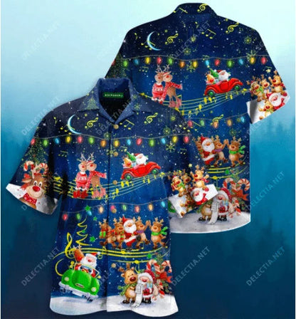 Beautiful Christmas Music Santa Claus Cute Cartoon Pattern Hawaiian Shirt, Hawaiian Shirt Gift, Christmas Gift