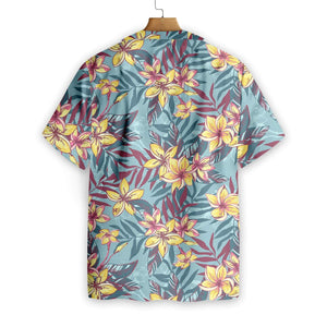 Yellow Flower On Blue Background Design Hawaiian Shirt, Hwaiian For Gift