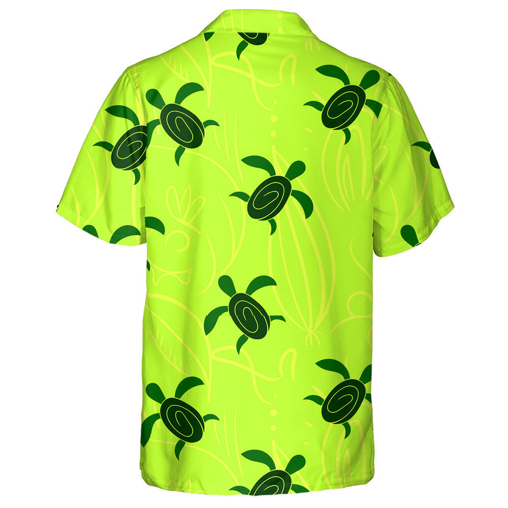 Hand Drawn Turtle Tribal On Neon Green Background Hawaiian Shirt, Hawaiian Shirt Gift, Christmas Gift