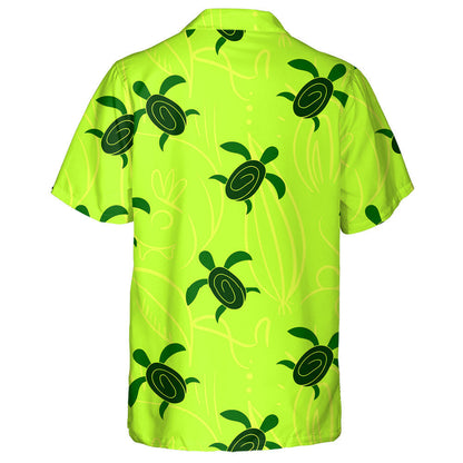 Hand Drawn Turtle Tribal On Neon Green Background Hawaiian Shirt, Hawaiian Shirt Gift, Christmas Gift